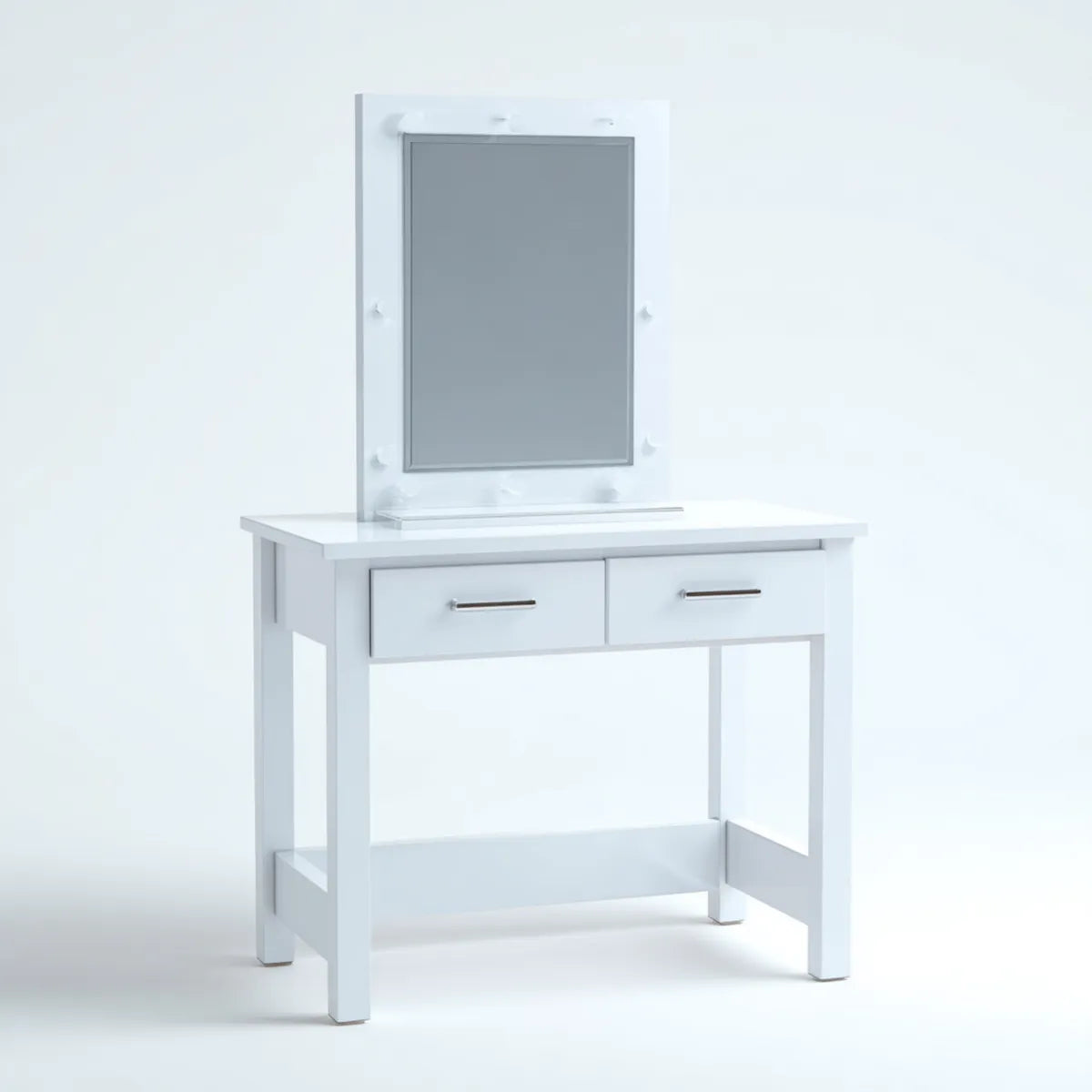 Toaletka, Biała fryzjerka z prostokątnym lustrem 80 x 40 x 140 cm w panelach MDF z 2 szufladami