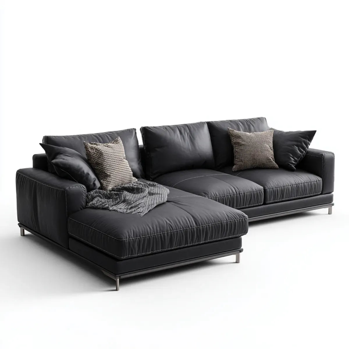 Sofa, Kanapa narożna 3 czarne siedzenia w skórze PU z półwyspem lewo 280 x 170 x 85 cm