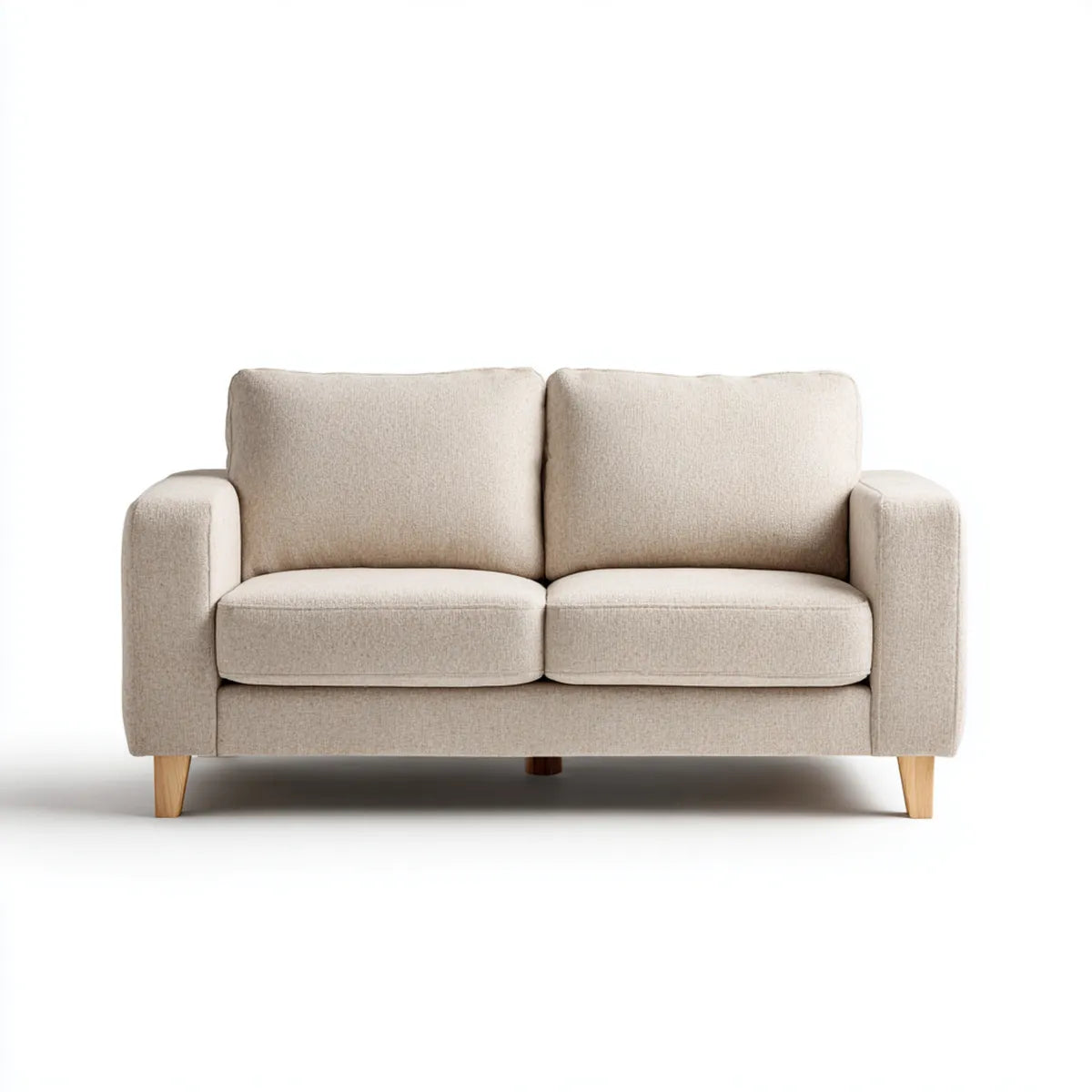 Sofa 2 beżowe poliestrowe fotele z nóżkami w litym drewnie prostokątna kształt 160 x 85 cm, 160 x 85 x 85 cm