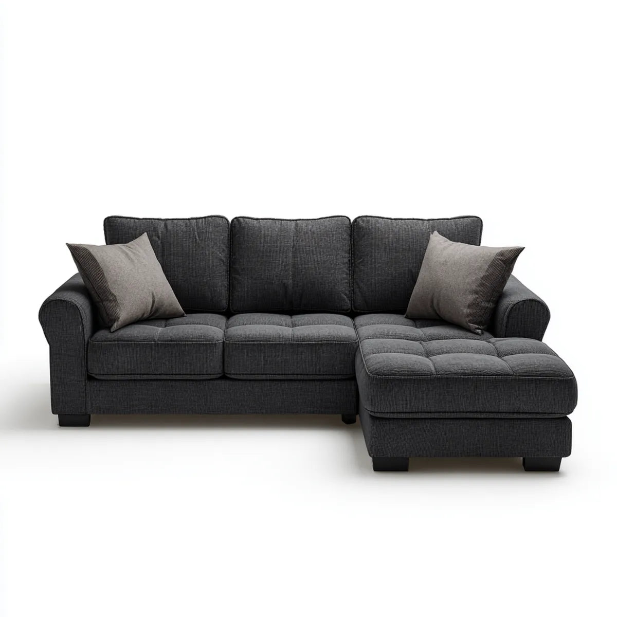 Sofa, Kanapa narożna z szarym półwyspem poliestrowym 250 x 160 x 85 cm