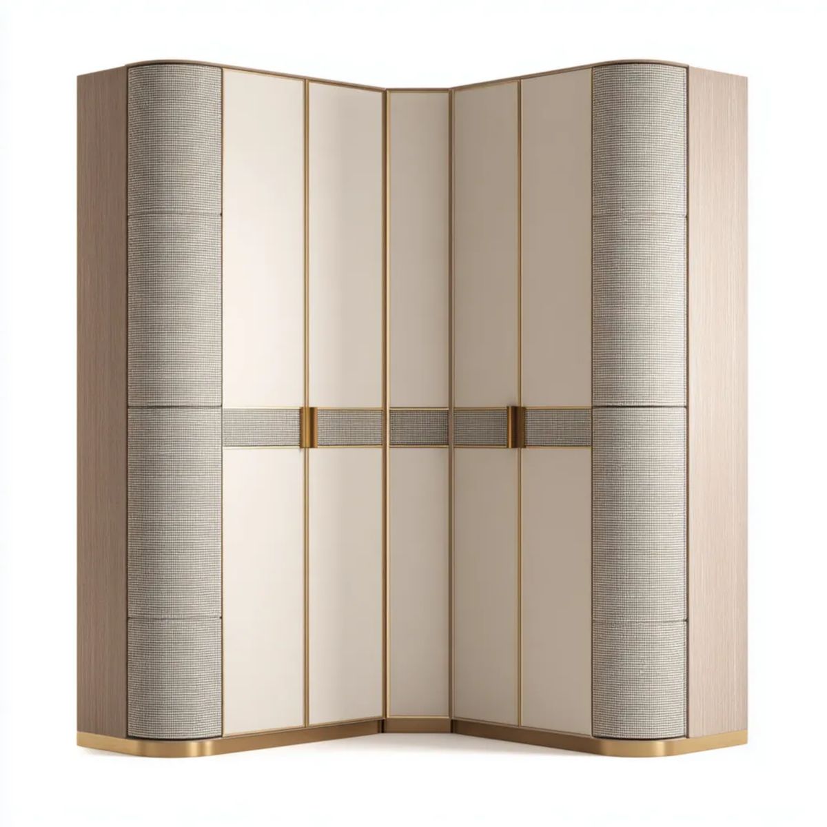 Szafa na drzwi 6 w beżowym MDF, dębowym, taupe szarym i złotym, 240 x 60 x 220 cm