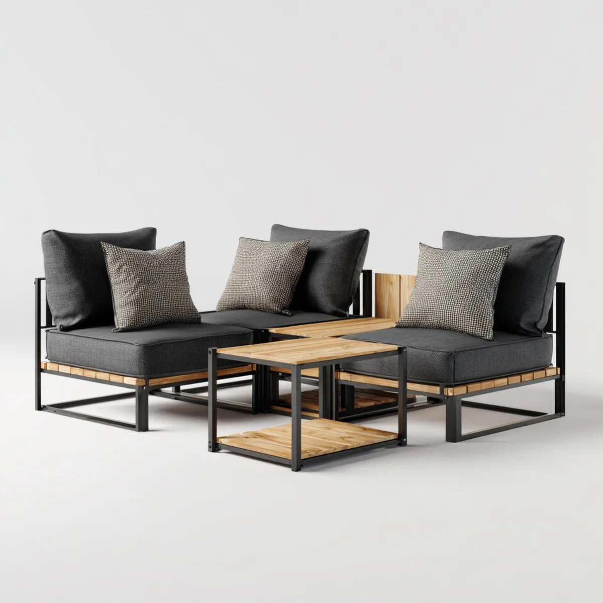 Sofa ogrodowa, Loungeset 3, część Czarna naturalny stal Acacia drewna prostokątne z 2 sofy 140 x 70 x 68 cm i tabeli 90 x 50 x 45 cm