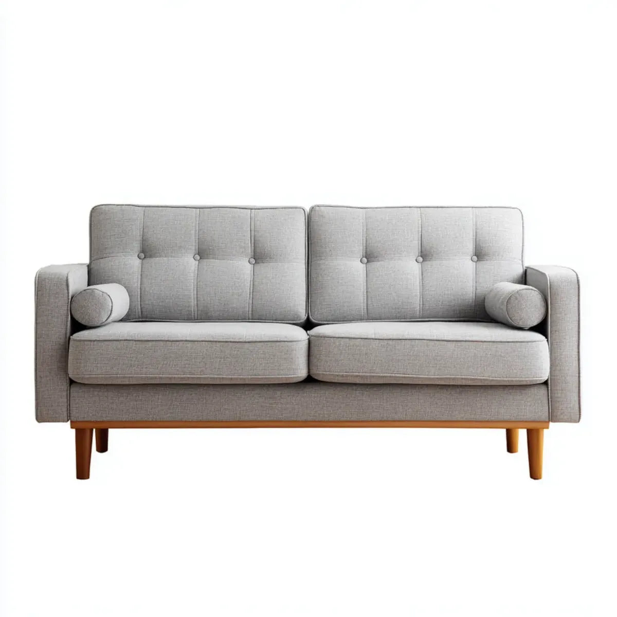 Sofa, Szara sofa poliestrowa z nogami w kształcie prostokątnym z litego drewna 160 x 78 x 85 cm