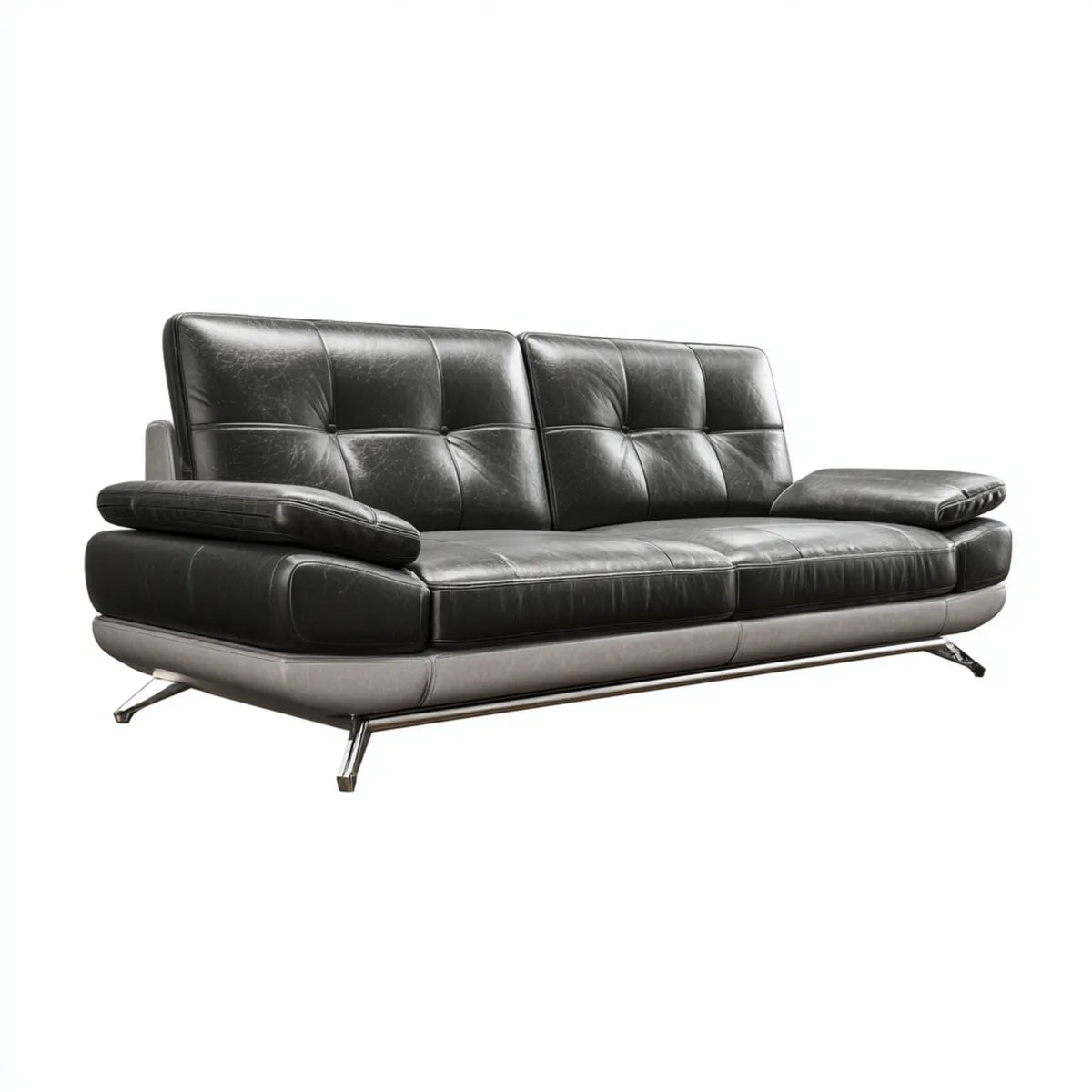 Sofa 3 skóra czarna i szara PU 220 x 90 x 88 cm prostokątna