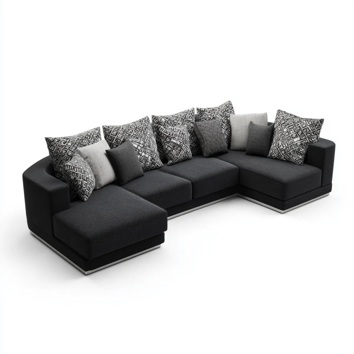 Sofa, Kanapa narożna z krzesełkiem czarnym 300 x 210 x 85 cm w poliestrze L