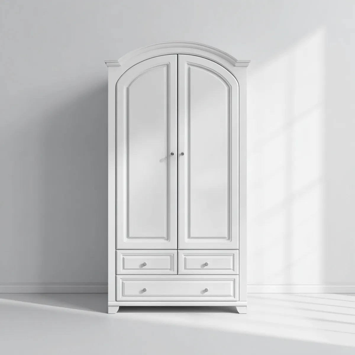Szafa Biała 100 x 55 x 200 cm od MDF z 2 drzwiami i 3 szufladami z okrągłym przymocowaniem łuku