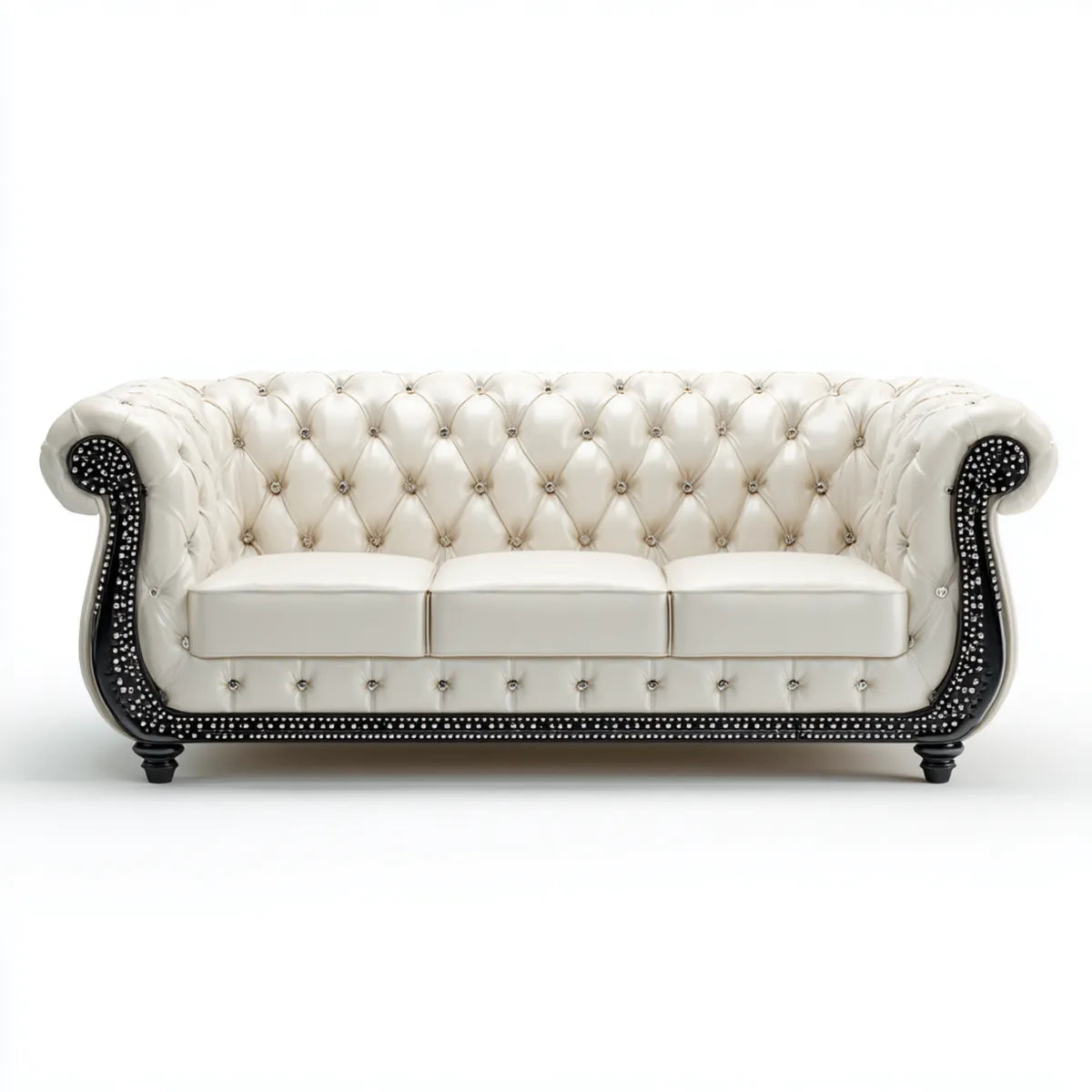 Sofa, Chesterfield 3- kanapa z tworzywa sztucznego biały czarny 225 x 90 x 80 cm PU- sztuczna skóra prostokątna