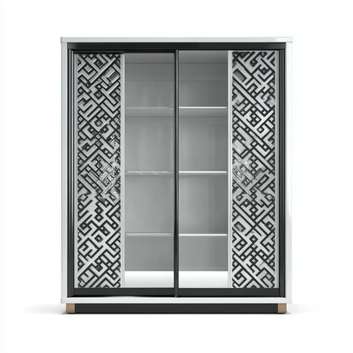 Szafa, Dwudrzwiowa szafa przesuwna z czarnego i niebieskoszarego MDF, szklana i aluminiowa, 180 x 60 x 200 cm