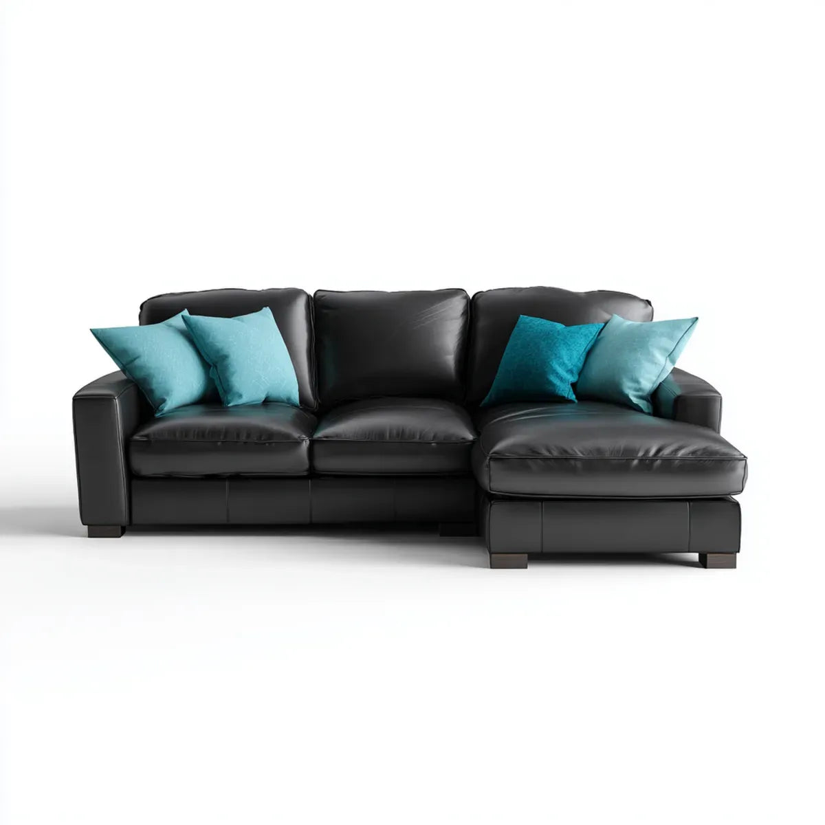 Sofa, Kanapa narożna 3 czarne siedzenia w skórze PU z prawym półwyspem 280 x 160 x 88 cm