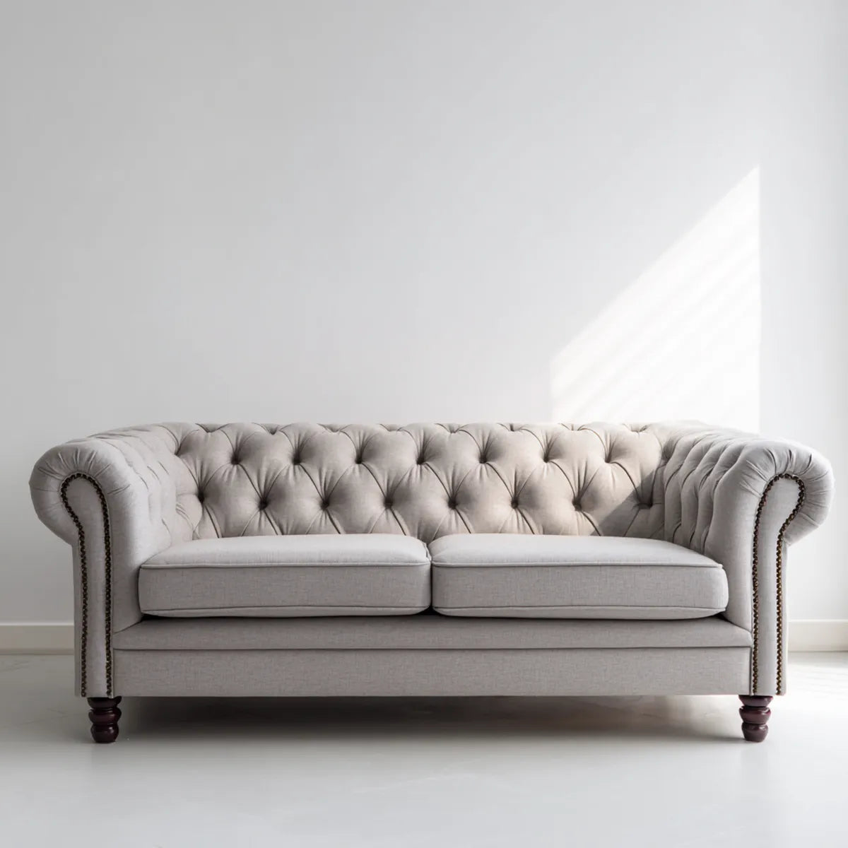 Sofa, Chesterfield sofa 3 miejsca jasny szary 200 x 90 x 76 cm w poliestrowym prostokątnym kształcie