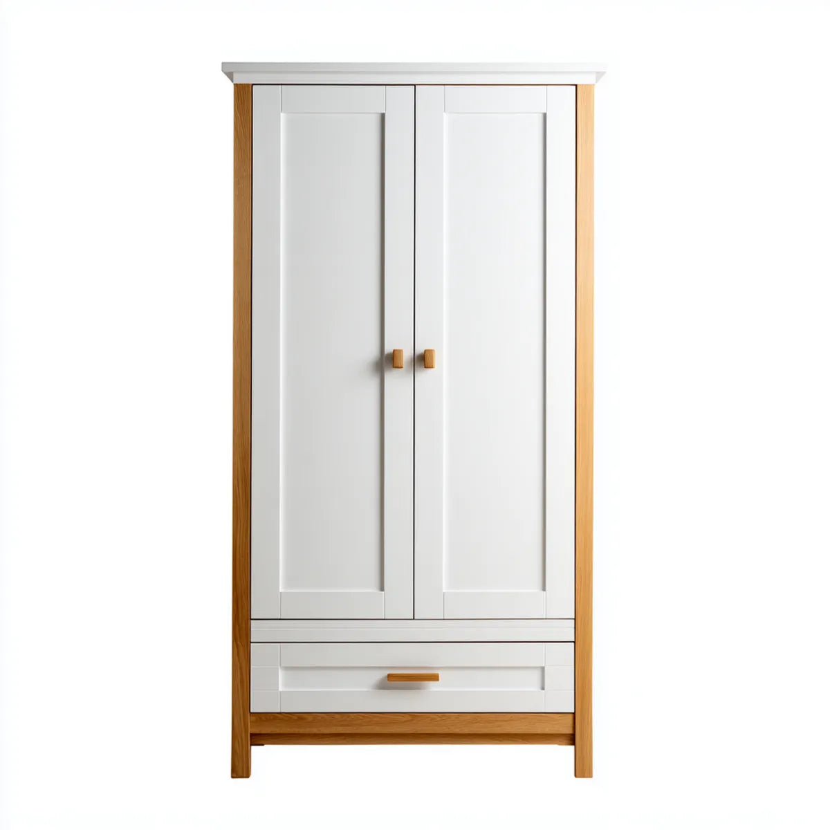Szafa Biała naturalna 90 x 50 x 190 cm litego drewna sosnowego z 2 drzwiami i szufladą