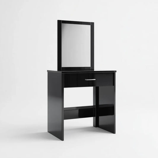 Toaletka, Czarna fryzjerka z prostokątnym lustrem 80 x 40 x 145 cm w panelach MDF