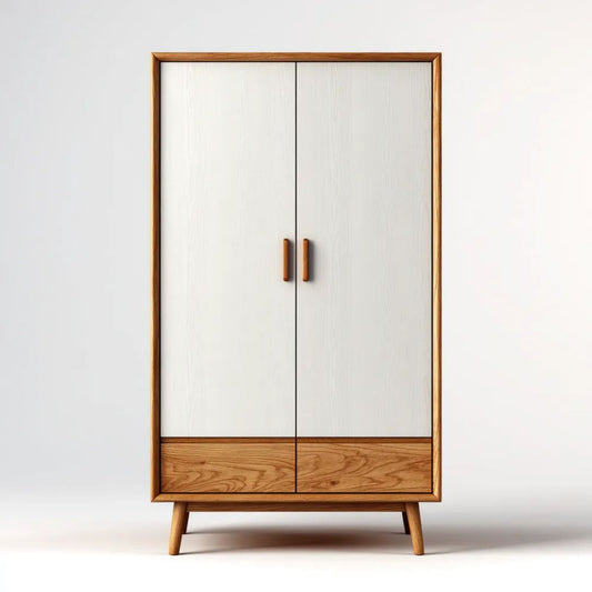 Szafa 2-drzwiowa biało-biało-dąb w MDF i lity dęb 90 x 50 x 190 cm