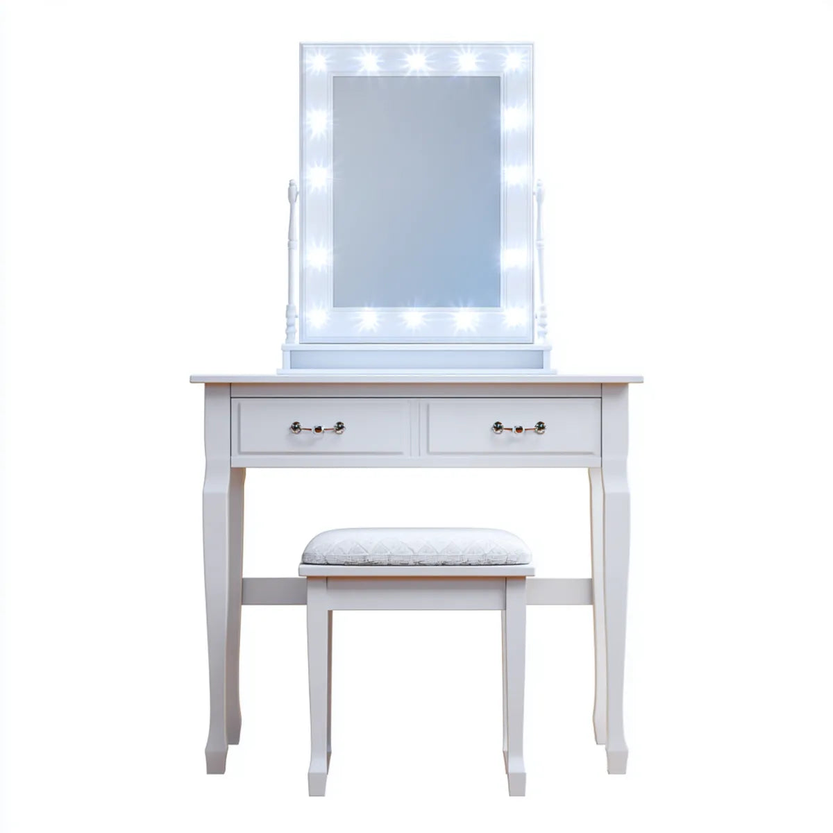Toaletka, Opaska z białym światłem LED lusterko 80 x 40 x 150 cm w prostokątnym MDF z stolcem