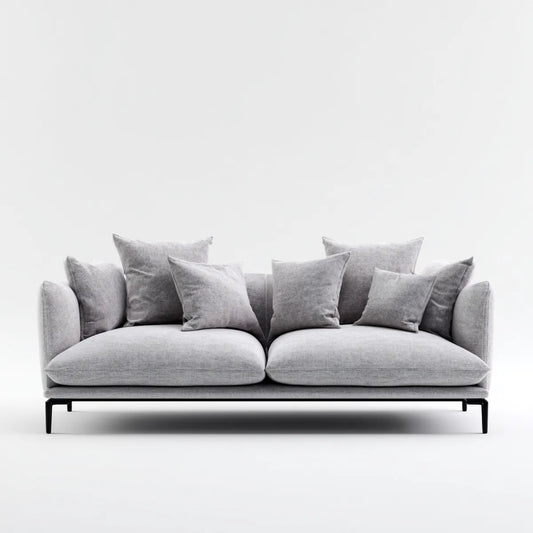 Sofa, 3 fotela szara, poliestrowa sofa z prostokątną stalową ramą 220 x 95 x 85 cm
