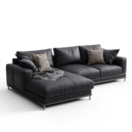 Sofa, Kanapa narożna 3 czarne siedzenia w skórze PU z półwyspem lewo 280 x 170 x 85 cm