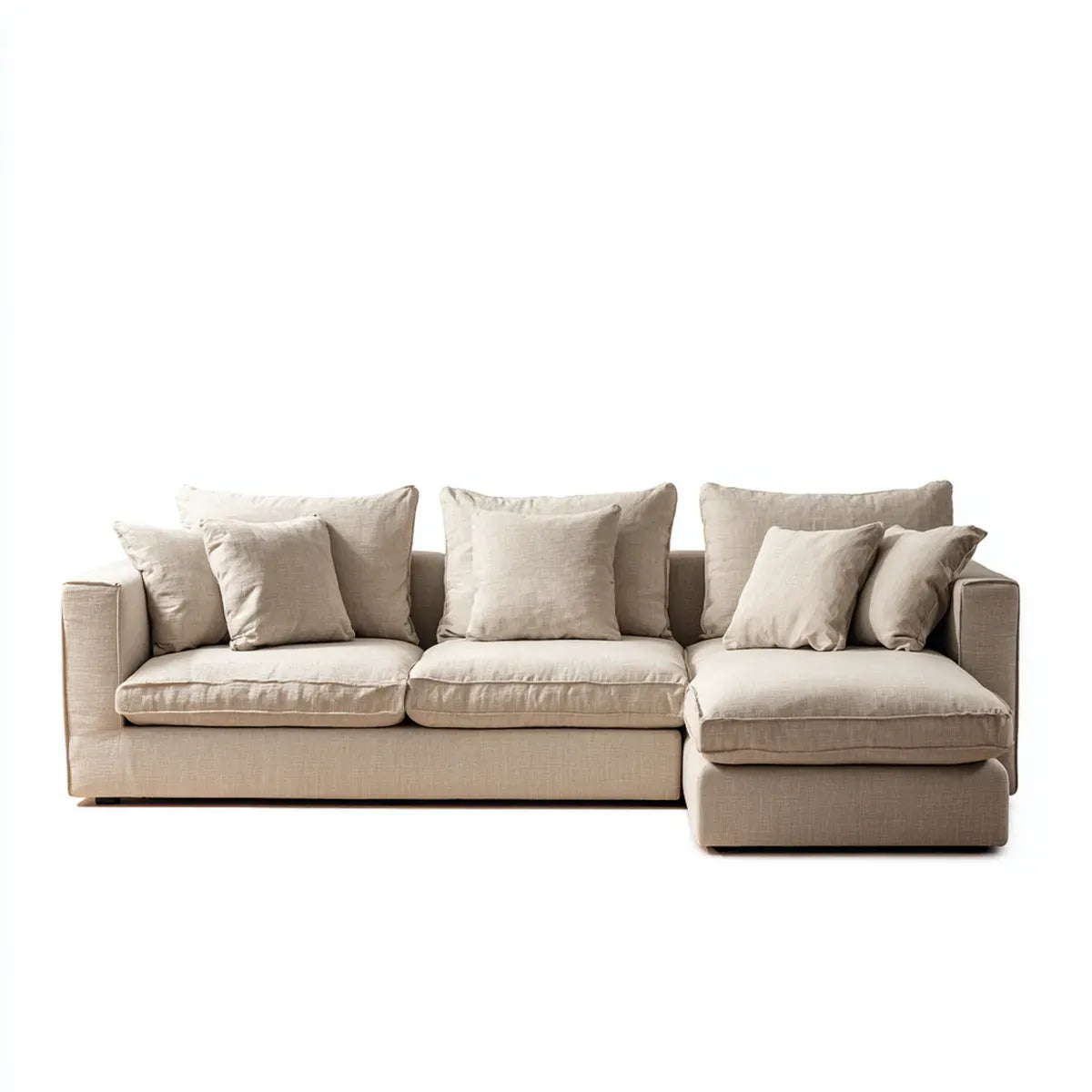 Sofa, Kanapa narożna 3 fotele z szewcem z prawej beżowej 280 x 170 x 85 cm w kształcie poliestru L