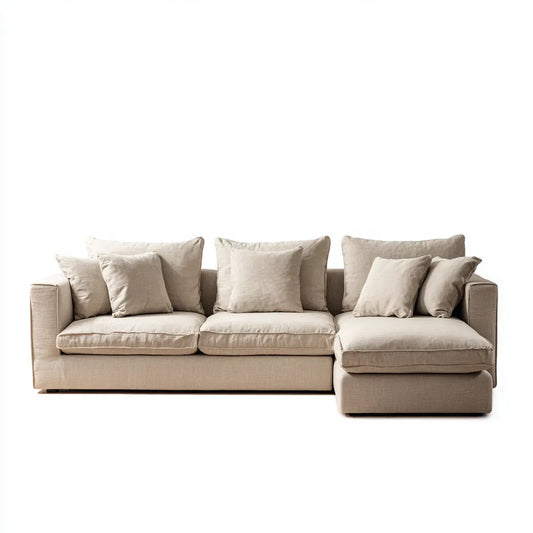 Sofa, Kanapa narożna 3 fotele z szewcem z prawej beżowej 280 x 170 x 85 cm w kształcie poliestru L
