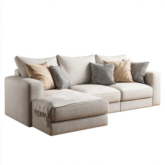 Sofa, Kanapa narożna 3 miejsca beżowe 260 x 160 x 85 cm w poliestrze