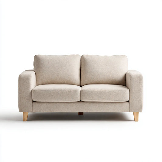 Sofa 2 beżowe poliestrowe fotele z nóżkami w litym drewnie prostokątna kształt 160 x 85 cm, 160 x 85 x 85 cm