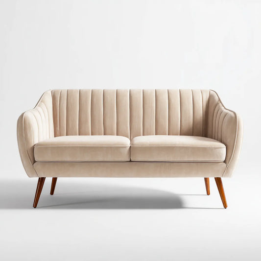 Sofa 2 beżowe poliestrowe aksamitne siedzenia z rowkiem do tyłu 150 x 78 x 82 cm