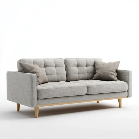 Sofa, 3 sofa jasnoszara 210 x 85 x 86 cm w poliestrze z litymi nogami z drewna