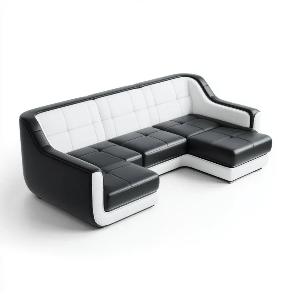 Sofa, Czarno-biała kanapa narożna L ze skóry syntetycznej PU 280 x 180 x 85 cm