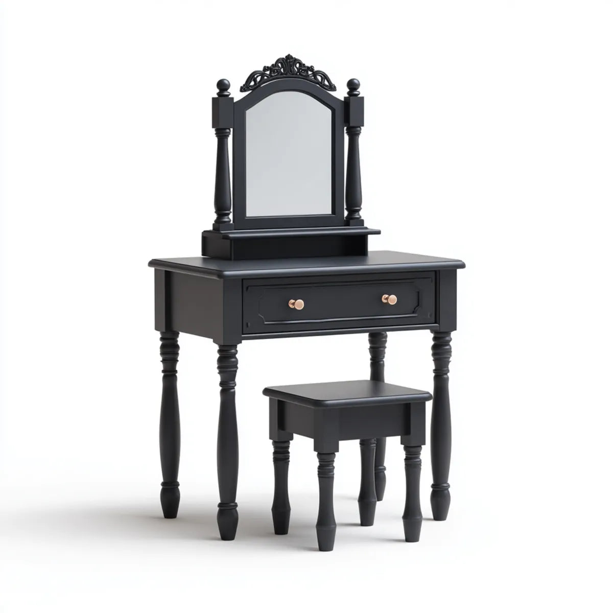 Toaletka, Toeletta z lustrem i czarnym stołem 80 x 40 x 145 cm w prostokątnym MDF