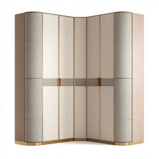Szafa na drzwi 6 w beżowym MDF, dębowym, taupe szarym i złotym, 240 x 60 x 220 cm