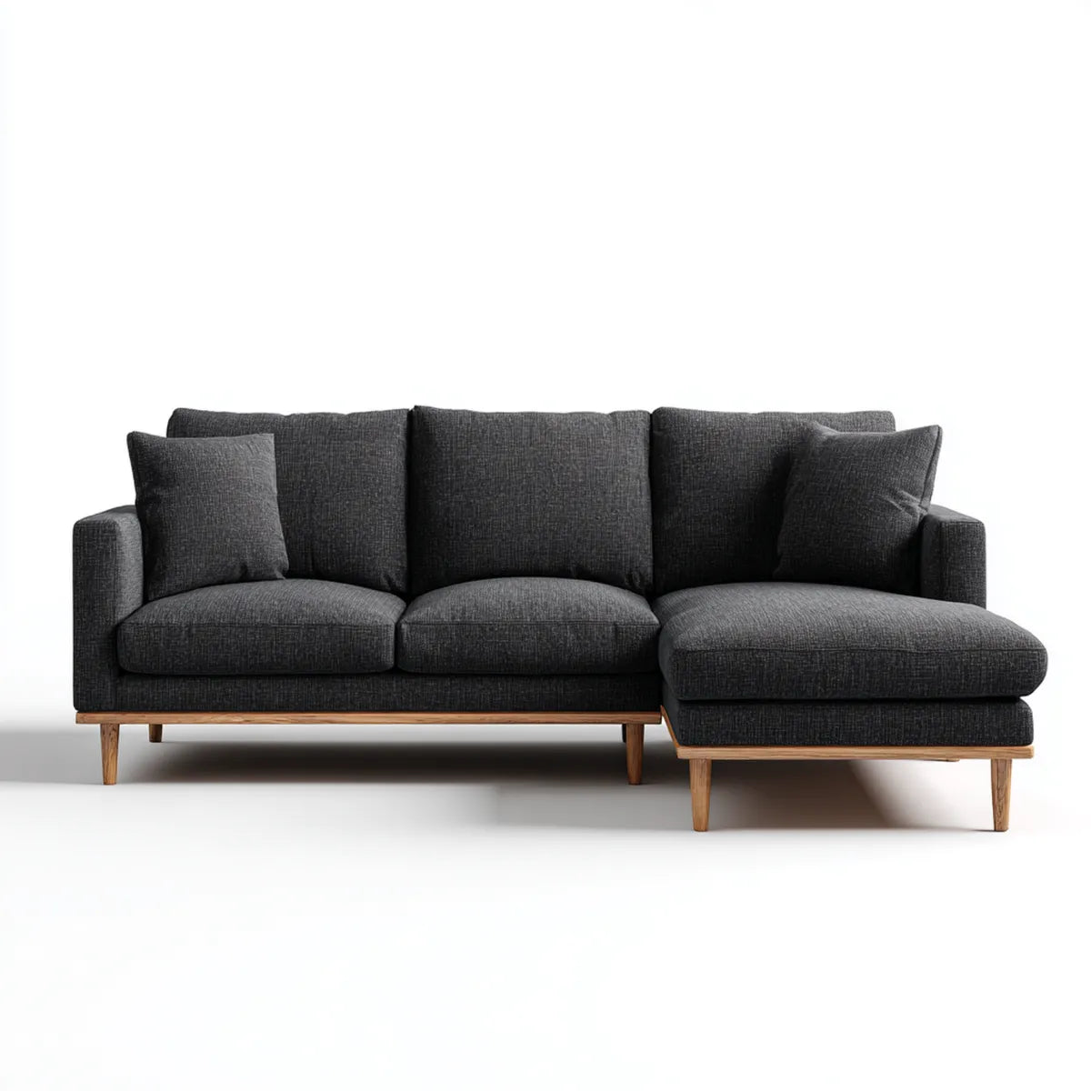 Sofa, Kanapa narożna 3 fotele z krzesełkiem z prawym, szarym antracytem 260 x 160 x 85 cm kształt poliestru L
