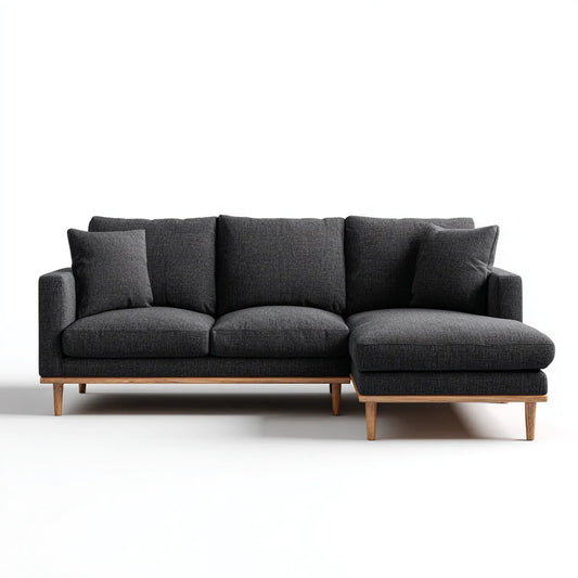 Sofa, Kanapa narożna 3 fotele z krzesełkiem z prawym, szarym antracytem 260 x 160 x 85 cm kształt poliestru L