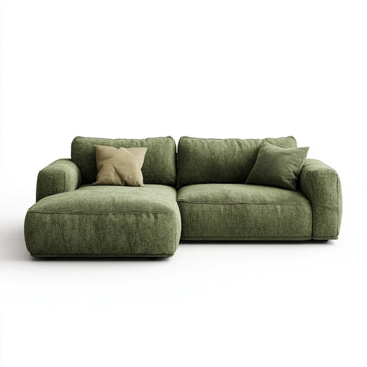 Sofa, Kanapa narożna z krzesełkiem z lewym zielonym poliestrem na wybrzeżu 260 x 160 x 85 cm
