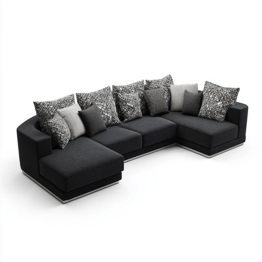 Sofa, Kanapa narożna z krzesełkiem czarnym 300 x 210 x 85 cm w poliestrze L