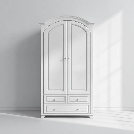 Szafa Biała 100 x 55 x 200 cm od MDF z 2 drzwiami i 3 szufladami z okrągłym przymocowaniem łuku