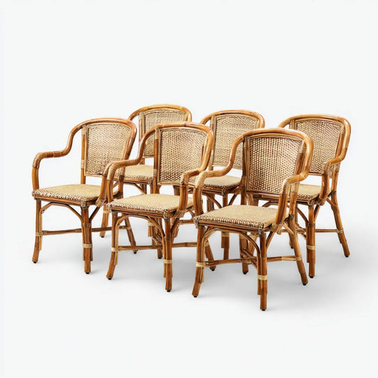 Fotel ogrodowy, Zestaw 6 krzeseł ogrodowych w beżowym i miodu rattan, 57 x 60 x 89 cm