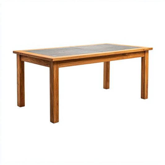 Stół do jadalni, prostokątny stół stołowy brązowy 160 x 90 x 75 cm w litym drewnie i łupku