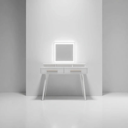 Toaletka, Toeletta z lustrem i białą szufladą w MDF 100 x 45 x 145 cm prostokątna