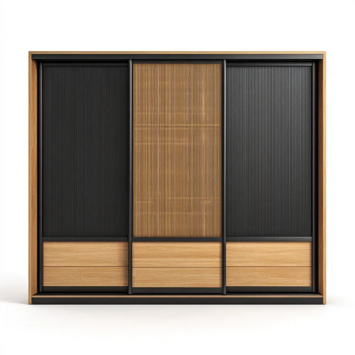 Szafa, Prostokątne drzwi szafa z przesuwanymi drzwiami w MDF Dębowy i czarny, 240 x 60 x 220 cm