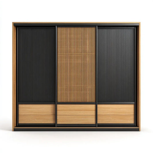 Szafa, Prostokątne drzwi szafa z przesuwanymi drzwiami w MDF Dębowy i czarny, 240 x 60 x 220 cm
