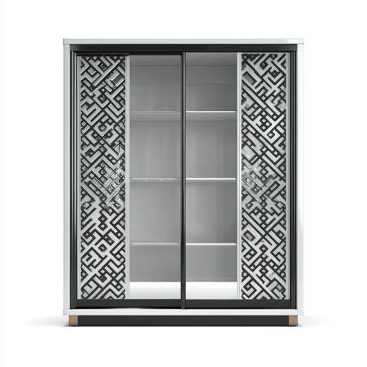 Szafa, Dwudrzwiowa szafa przesuwna z czarnego i niebieskoszarego MDF, szklana i aluminiowa, 180 x 60 x 200 cm
