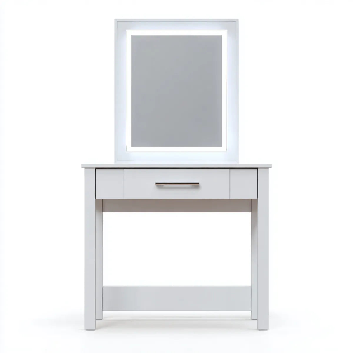 Toaletka, Biała fryzjerka z prostokątnym lustrem LED i szufladą 80 x 40 x 140 cm w panelach MDF