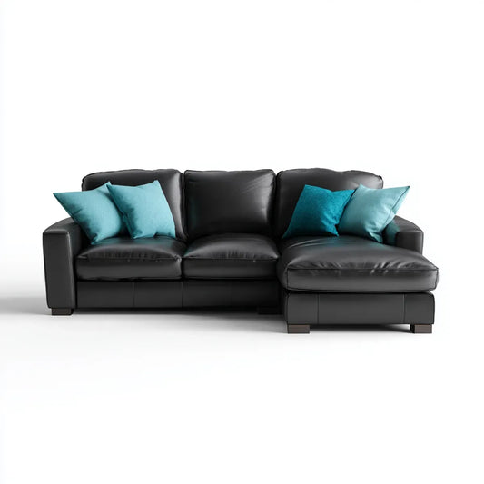 Sofa, Kanapa narożna 3 czarne siedzenia w skórze PU z prawym półwyspem 280 x 160 x 88 cm