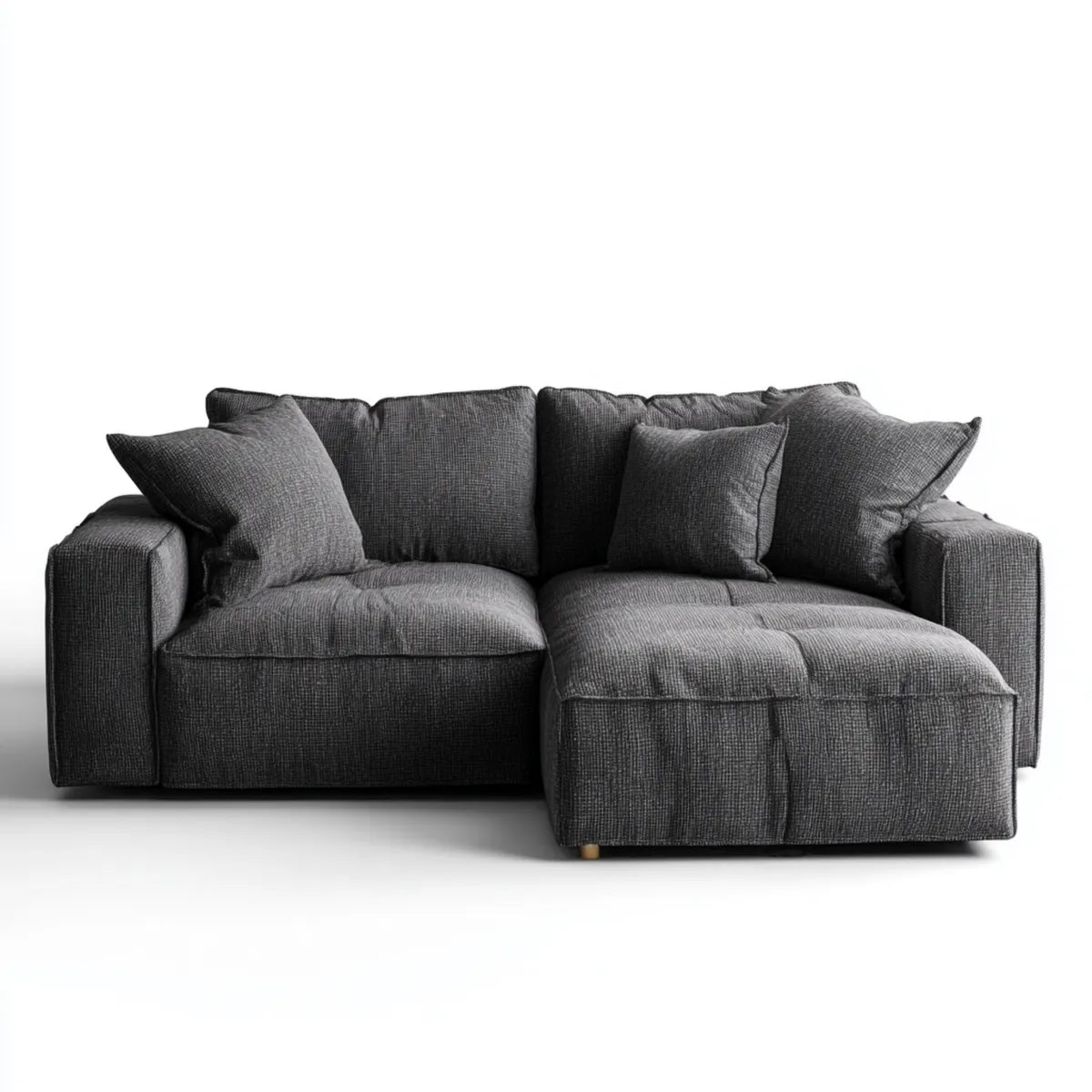 Sofa 2 miejsca z prawym ciemnoszarym półwyspem 210 x 145 x 85 cm w poliestrowym kształcie kątowym