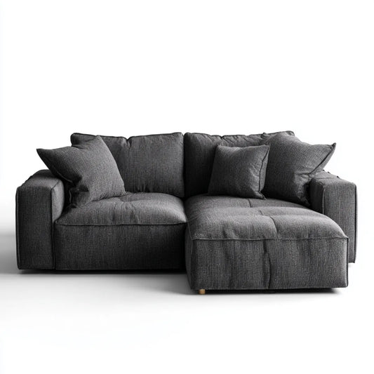 Sofa 2 miejsca z prawym ciemnoszarym półwyspem 210 x 145 x 85 cm w poliestrowym kształcie kątowym