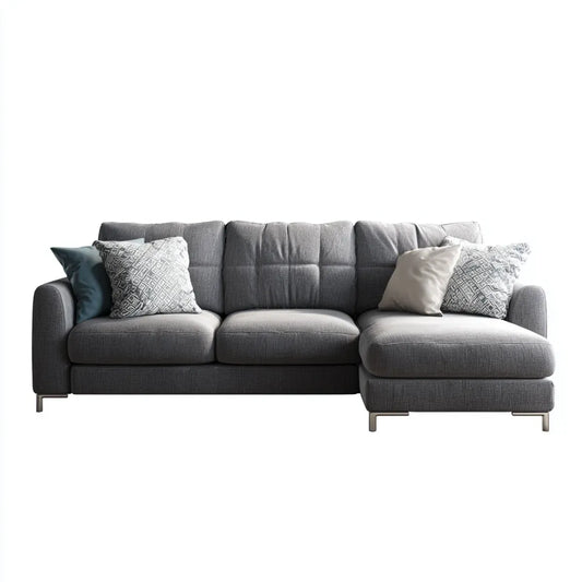 Sofa, Kanapa narożna 3 fotele z krzesełkiem z prawej szarej, 280 x 160 x 85 cm w kształcie poliestru L