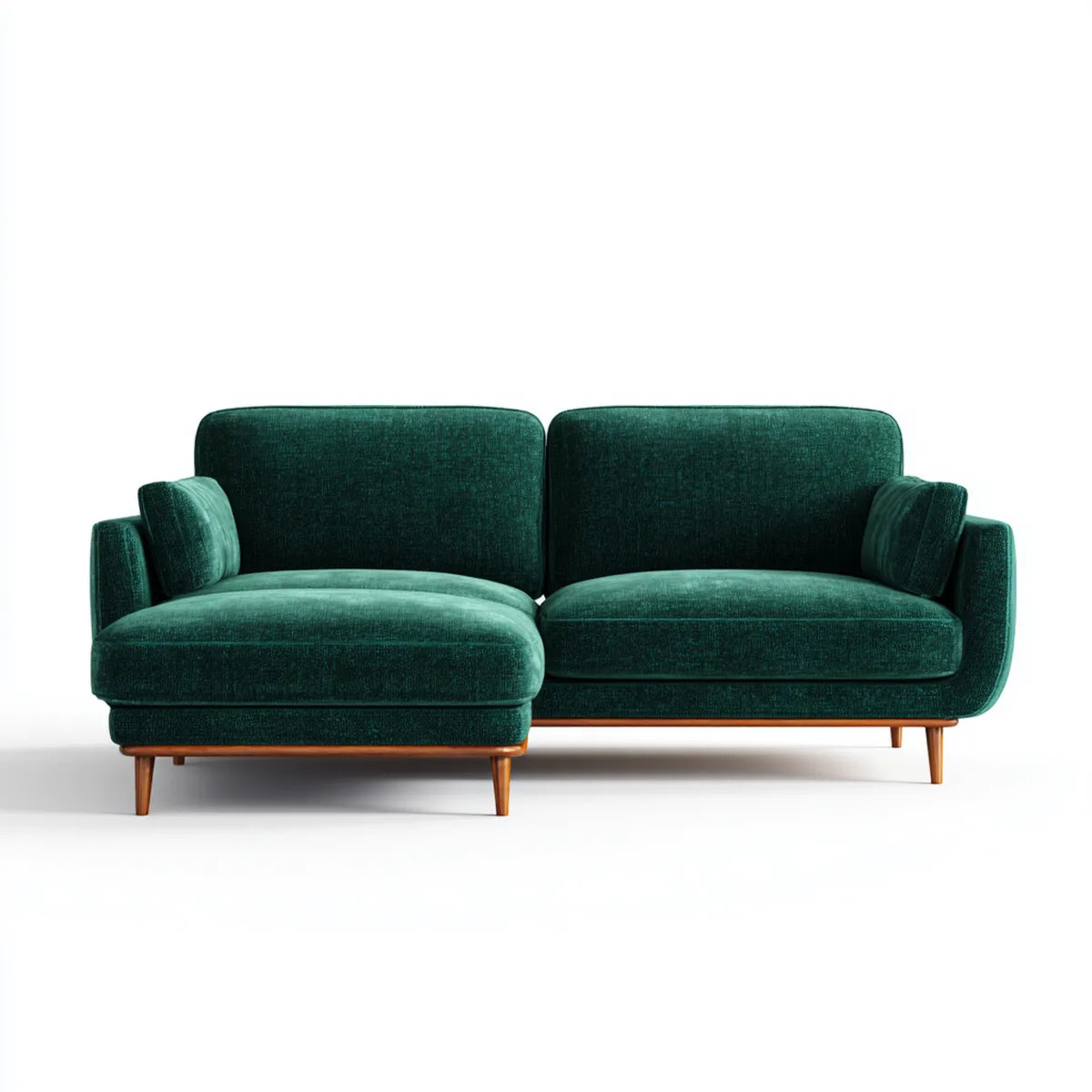 Sofa, Kanapa narożna 3 fotele z krzesełkiem szmaragdowym zielony 250 x 160 x 85 cm w aksamitnym kształcie poliestru L