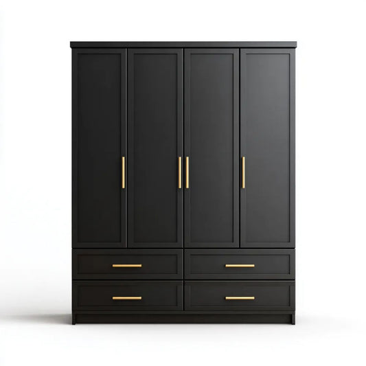 Szafa do sypialni 4 drzwi 4 szuflady w MDF i panelach z elementami, 160 x 55 x 220 cm