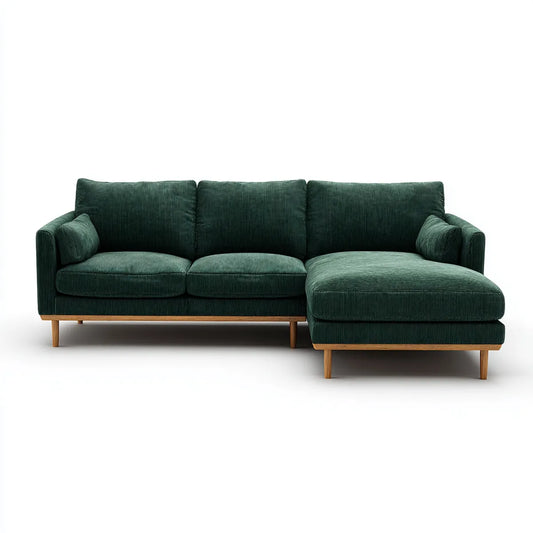 Sofa, Kanapa narożna 4 ciemnozielone fotele 250 x 160 x 85 cm w aksamicie z paskami poliestrowymi L