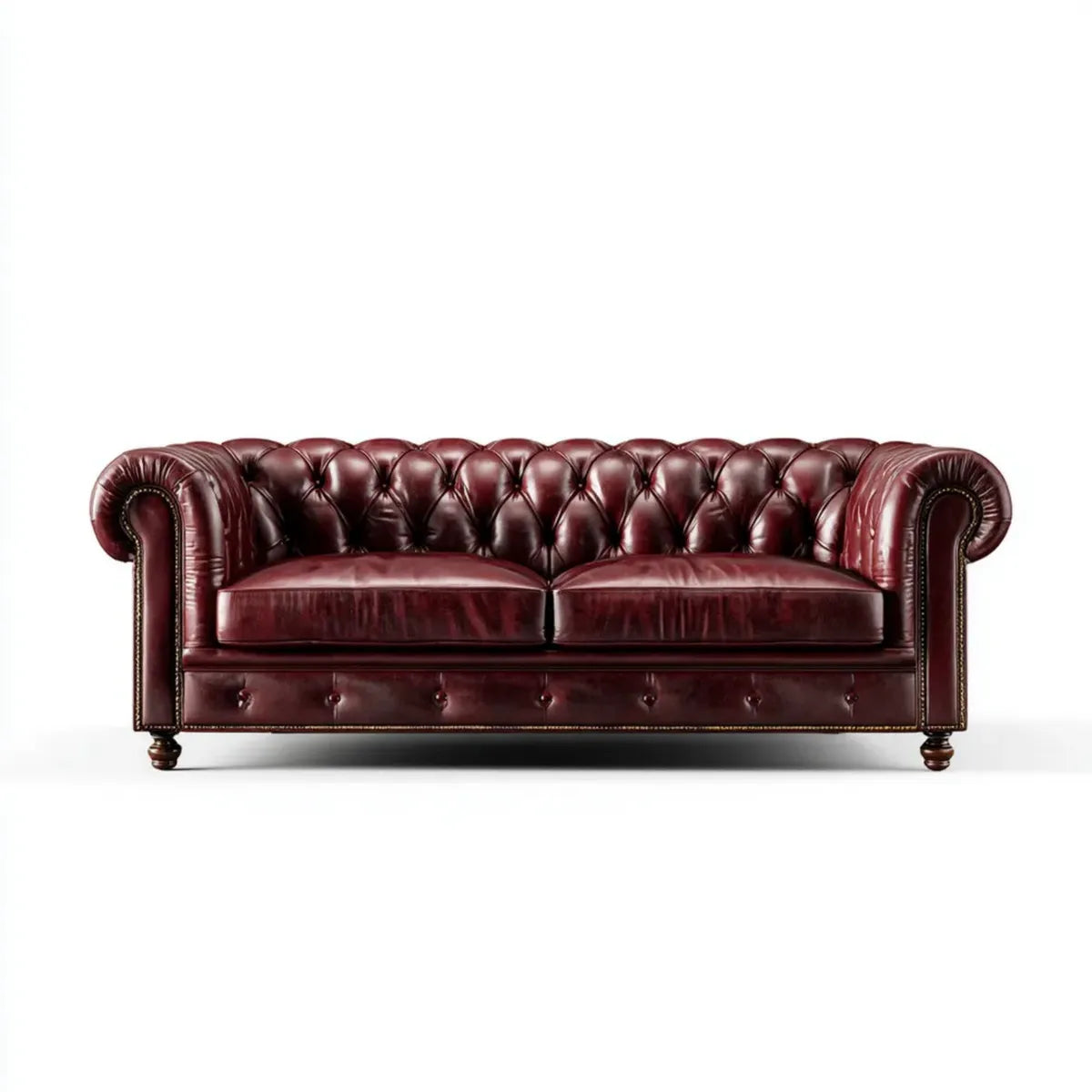 Sofa, Kanapa Chesterfield 3 fotele burgundy 220 x 90 x 75 cm w prostokątnej skórze PU