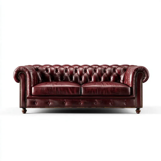 Sofa, Kanapa Chesterfield 3 fotele burgundy 220 x 90 x 75 cm w prostokątnej skórze PU